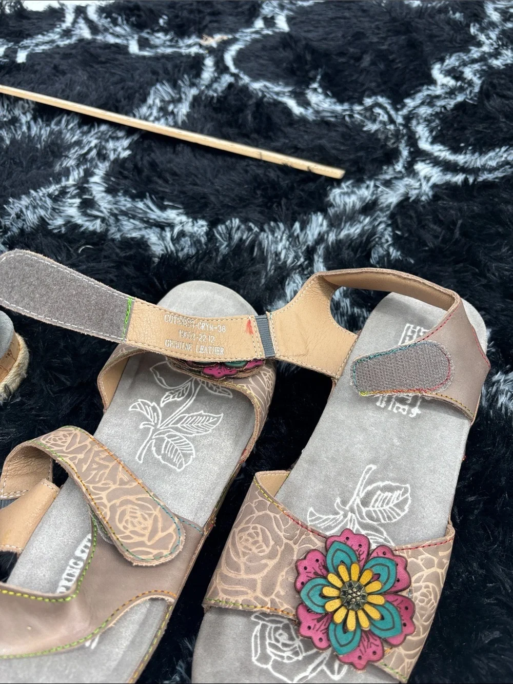 L'Artiste by Spring Step genuine leather cuteness flower wedge sandal shoes 38